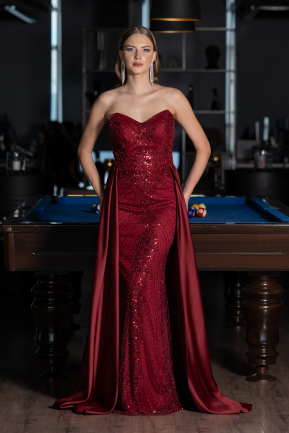 Long Burgundy Beaded Evening Dress ABU6673