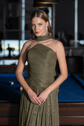 Long Olive Drab Chiffon Prom Gown ABU6666