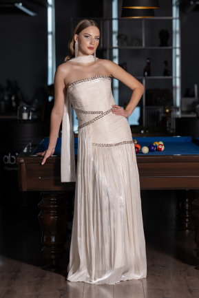Long Beige Chiffon Evening Dress ABU6681