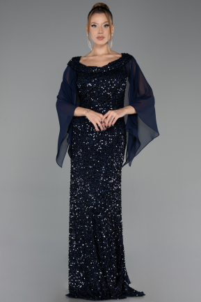 Long Navy Blue Plus Size Evening Gown ABU6687