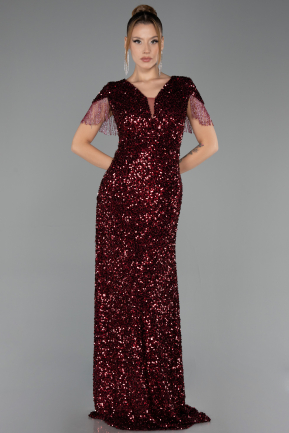 Long Burgundy Scaly Plus Size Evening Dress ABU6688