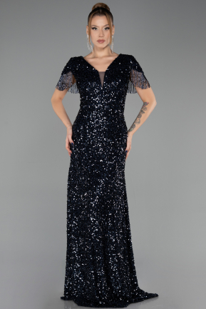 Long Navy Blue Scaly Plus Size Evening Dress ABU6688