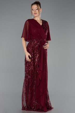 Long Burgundy Beaded Plus Size Evening Dress ABU6689
