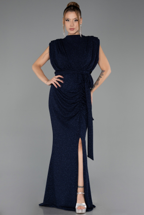 Long Navy Blue Plus Size Evening Dress ABU6690