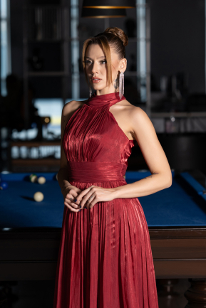 Long Burgundy Chiffon Prom Gown ABU6428