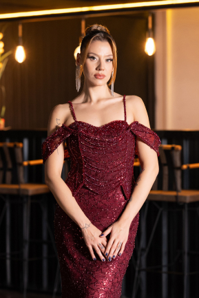 Long Burgundy Dantelle Mermaid Prom Dress ABU6693