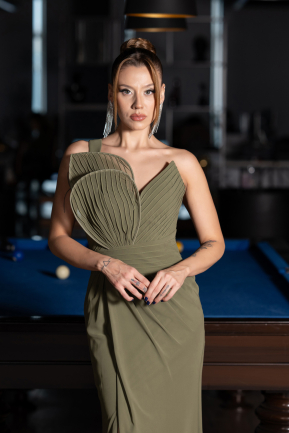 Long Oil Green Chiffon Evening Dress ABU6500