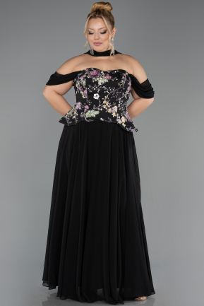 Long Black Chiffon Plus Size Evening Gown ABU6615