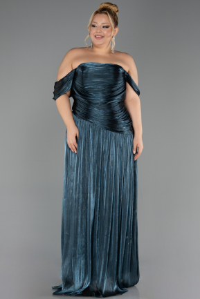 Long Oil Green Chiffon Plus Size Evening Gown ABU6685