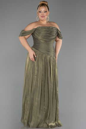 Long Olive Drab Chiffon Plus Size Evening Dress ABU6603