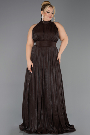 Long Brown Chiffon Plus Size Evening Gown ABU6699