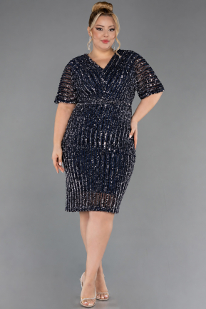 Midi Navy Blue Plus Size Cocktail Dress ABK2704