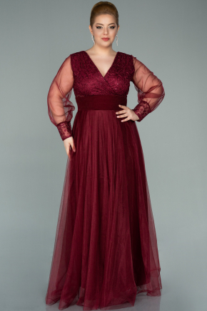Long Burgundy Plus Size Evening Dress 