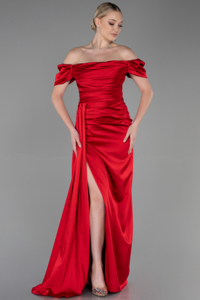 Long Red Satin Engagement Dress ABU2460 | Abiyefon.com