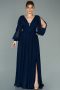 Long Navy Blue Chiffon Oversized Evening Dress ABU1988