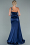 Navy Blue Long Satin Evening Dress ABU2386