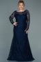 Navy Blue Long Laced Oversized Evening Dress ABU1574