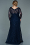 Navy Blue Long Laced Oversized Evening Dress ABU1574