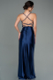 Long Navy Blue Satin Prom Gown ABU2800