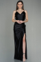 Black Long Satin Prom Gown ABU2800
