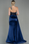 Long Navy Blue Satin Plus Size Prom Dress ABU3855