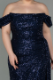 Long Navy Blue Scaly Plus Size Evening Dress ABU2973