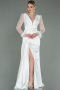 Long White Satin Evening Dress ABU3080