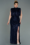 Long Navy Blue Scaly Plus Size Evening Dress ABU3115