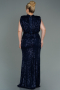 Long Navy Blue Scaly Plus Size Evening Dress ABU3115
