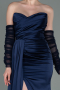 Long Navy Blue Satin Evening Dress ABU3175