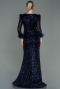 Long Navy Blue Scaly Mermaid Prom Dress ABU3177