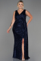Long Navy Blue Scaly Plus Size Evening Dress ABU3194
