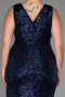 Long Navy Blue Scaly Plus Size Evening Dress ABU3194