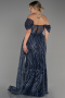 Navy Blue Long Plus Size Evening Dress ABU3097