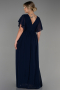 Long Navy Blue Chiffon Plus Size Evening Dress ABU3276