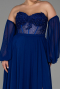 Sax Blue Long Chiffon Plus Size Evening Dress ABU6142