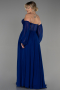 Sax Blue Long Chiffon Plus Size Evening Dress ABU6142