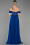 Long Sax Blue Chiffon Evening Dress ABU3310