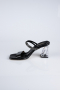 Black Leather Evening Heeled Slippers AB219