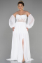 White Long Chiffon Plus Size Evening Dress ABU6142