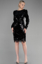 Short Black Sequined Velvet Invitation Dress ABK1909
