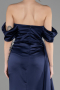 Long Navy Blue Satin Prom Gown ABU3514