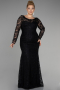 Long Black Laced Oversized Evening Dress ABU1574