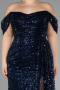 Long Navy Blue Scaly Plus Size Engagement Dress ABU3579
