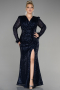 Long Navy Blue Scaly Plus Size Evening Dress ABU3505