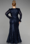 Long Navy Blue Scaly Plus Size Evening Dress ABU3505