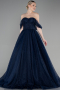 Long Navy Blue Plus Size Haute Couture Dress ABU3622