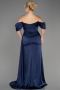Long Navy Blue Satin Plus Size Engagement Dress ABU3655