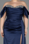 Long Navy Blue Satin Plus Size Engagement Dress ABU3655