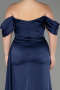Long Navy Blue Satin Plus Size Engagement Dress ABU3655